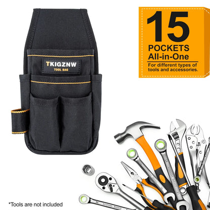 TKIGZNW Heavy-Duty Pocket Tool Pouch - 6-Pouch Electrician Tool Belt with 9 Screwdriver Loops & Adjustable Belt