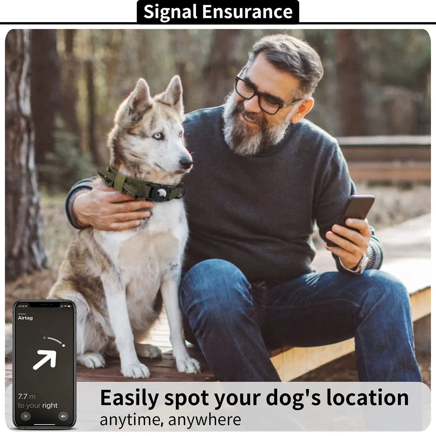 Adjustable Nylon AirTag Dog Collar with Metal Buckle – Anti-Lost Tactical Pet Tracking Accessory