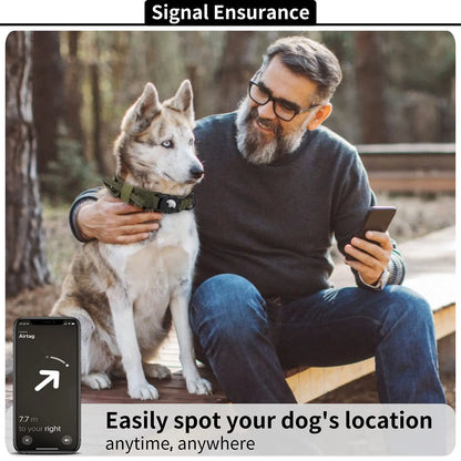 Adjustable Nylon AirTag Dog Collar with Metal Buckle – Anti-Lost Tactical Pet Tracking Accessory