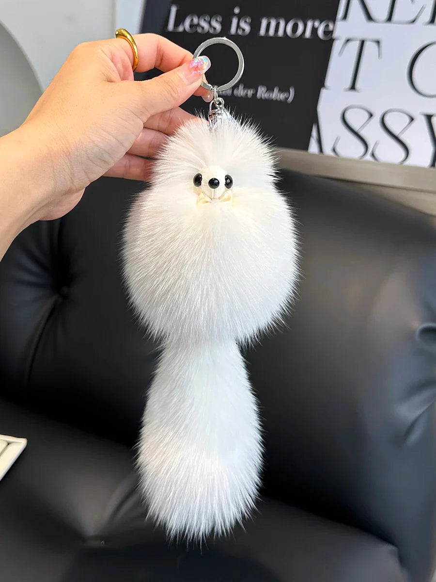 2024 Cute Real Fox Fur Plush Keychain – Pompom Bag Pendant & Car Key Ring Toy for Girls