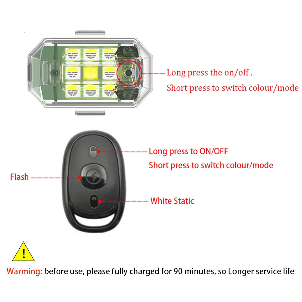 4PCS Wireless LED Strobe Lights for Drones, Motorcycles, Cars, and Bikes - Remote Control Anti-Collision Warning Signal Lights