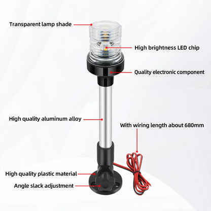 12V/24V LED Boat Navigation Light – 360° Fold Down Marine Signal Anchor Light for Yacht & Sailing