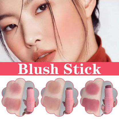 3-in-1 Monochrome Blusher Stick - Cheek & Lip Tinted, Durable Matte Rouge Powder for Natural Contour & Makeup Cosmetics