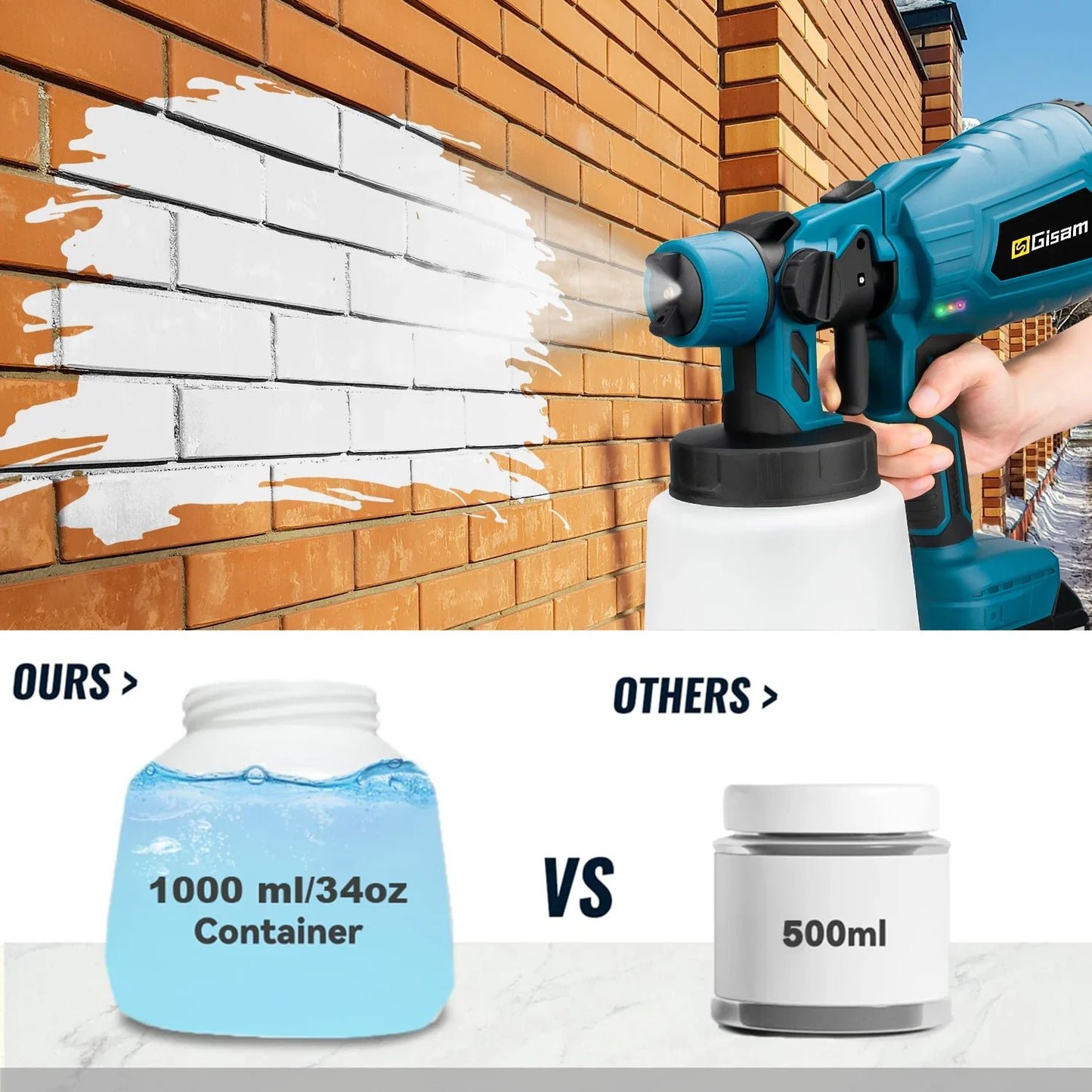 1000ML Cordless Electric Spray Gun – High Power HVLP Paint Sprayer for Auto, Furniture, Steel Coating, Compatible with Makita 18V Battery