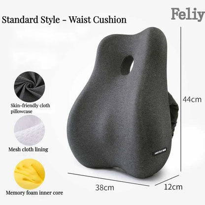 Memory Foam Office Chair & Car Seat Cushion – Orthopedic Lumbar Support Pillow with Coccyx Relief & Massage Back Pad
