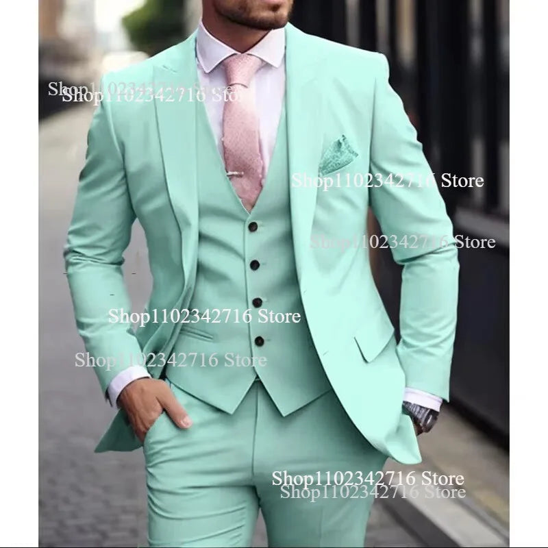 Men's Pink 3 Piece Suit - Slim Fit Wedding Tuxedo Jacket, Vest & Pants Set For Groom Formal Occasions