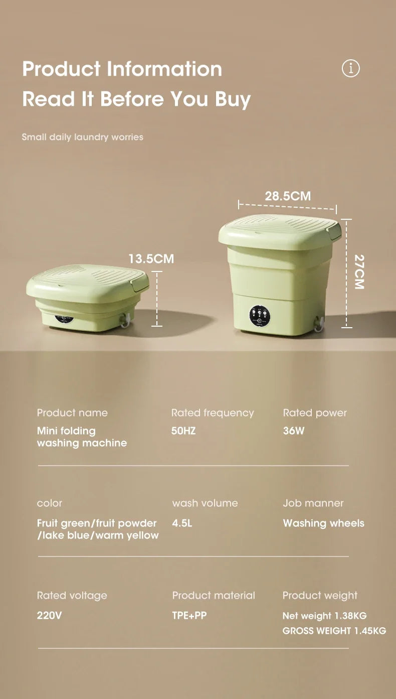 Portable Mini Washing Machine – 4.5L Washer for Socks, Underwear & Panties, Travel & Dorm Use, EU/US/UK/AU Plug