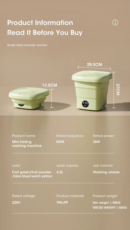 Portable Mini Washing Machine – 4.5L Washer for Socks, Underwear & Panties, Travel & Dorm Use, EU/US/UK/AU Plug