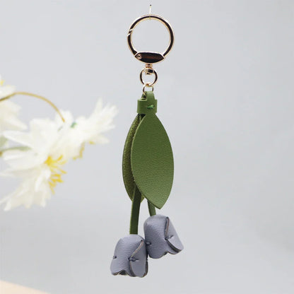 Fashion Tulip PU Leather Bag Charm Keychain – Cute Flower & Leaf Pendant, Creative Handbag Decoration Gift for Family & Friends