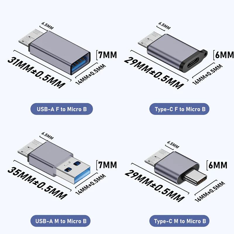 Micro B USB 3.0 Male to Type-C Female Adapter – USB 3.0 to Type-C Connector for External Hard Drive HDD Cable
