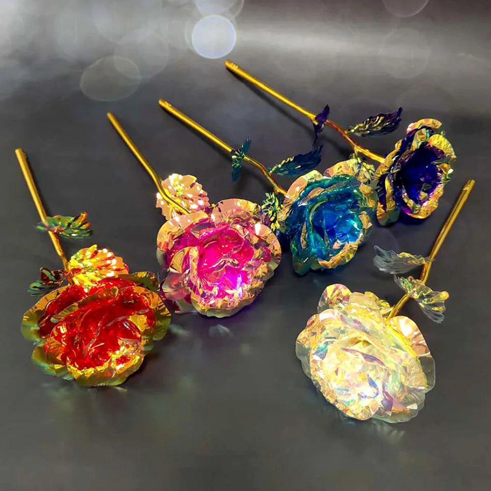 LED 24K Foil Plated Roses – Valentine's & Mother's Day Gift, Artificial Flower Decor, Romantic Wedding & Lover Lighting