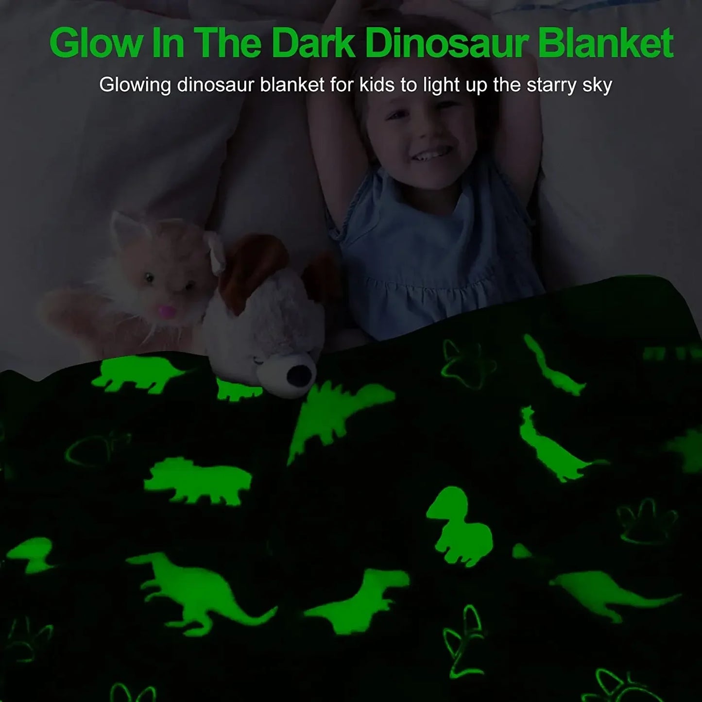 Luminous Unicorn & Dinosaur Plush Blanket – Glow-in-the-Dark Soft Flannel Throw for Boys & Girls, Christmas Gift