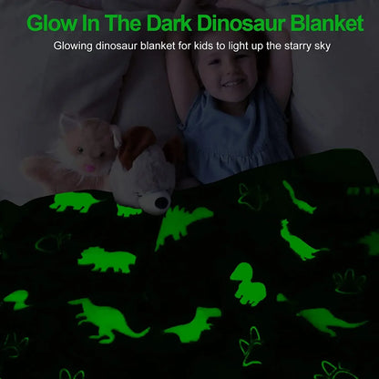 Luminous Unicorn & Dinosaur Plush Blanket – Glow-in-the-Dark Soft Flannel Throw for Boys & Girls, Christmas Gift