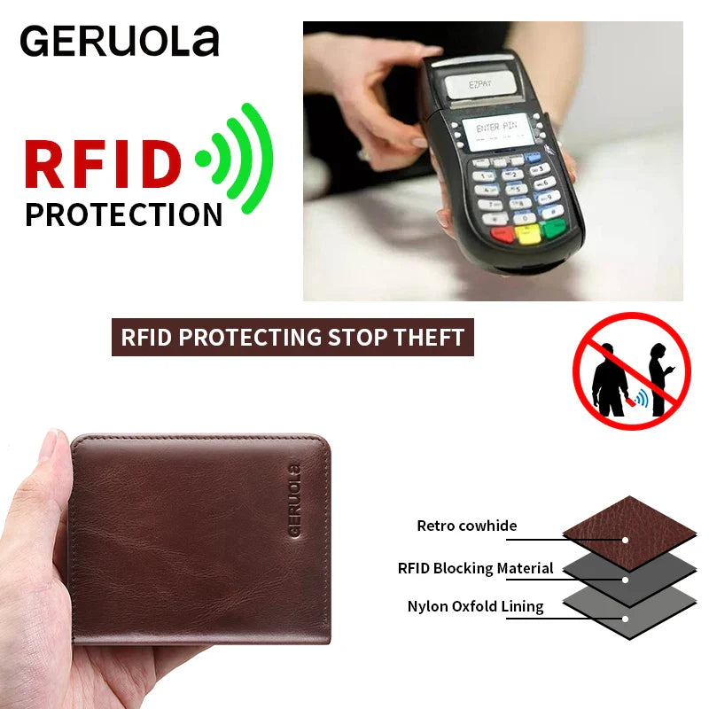 GERUOLA Vintage Genuine Leather Men’s Wallet – Ultra-Thin RFID Blocking Top-Grain Cowhide Multi-Card Holder with Secure Snap Button Slim Wallet for Men