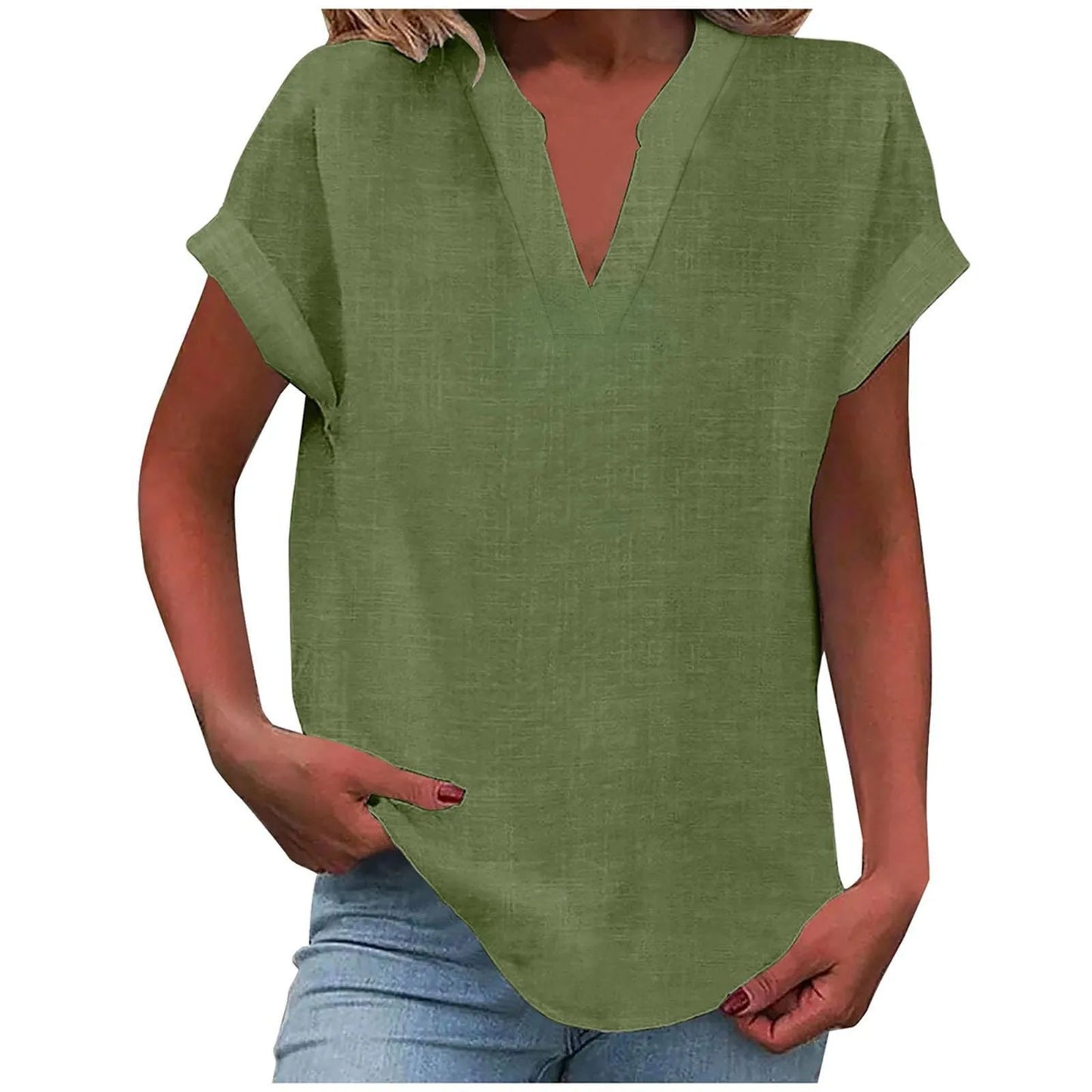 Women’s Summer Cotton Linen V-Neck Button Down Shirt 2025 – Breathable Solid Color Casual Office Blouse