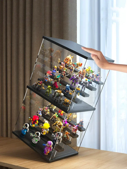 3/5 Layer Acrylic Display Case - LED Light Dustproof Organizer for Figurines Toys Blind Box Dolls Action Figures