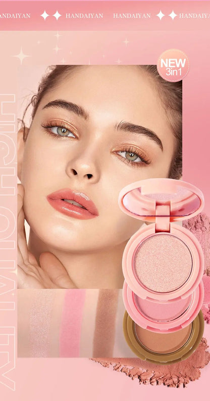 Handaiyan 3-in-1 Eyeshadow, Highlighter & Blusher Palette – Moonlight Stone Glitter Powder for Face & Nose