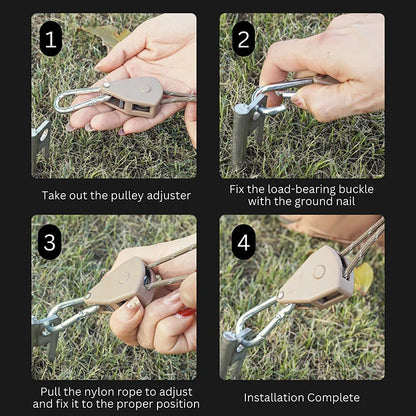Camping Tent Reflective Windproof Rope – Adjustable Lanyard with Buckle & Pulley for Outdoor Equipment