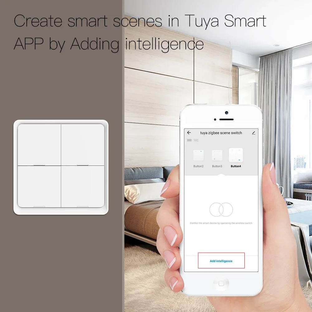 MOES 4-Gang Tuya ZigBee Wireless Scene Switch – Battery-Powered Smart Controller for Tuya Automation