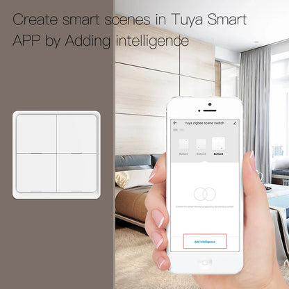 MOES 4-Gang Tuya ZigBee Wireless Scene Switch – Battery-Powered Smart Controller for Tuya Automation