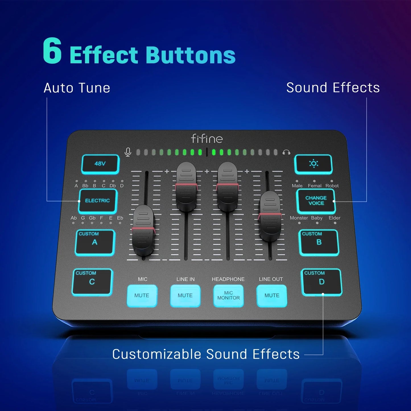 FIFINE 4-Channel RGB Gaming Audio Mixer – XLR Mic Interface for Streaming, Podcast & Game Voice