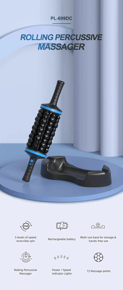 Cordless 360° Roller Body Massager — Rechargeable Percussive Vibrator for Muscle Relaxation, Back, Foot & Leg Therapy