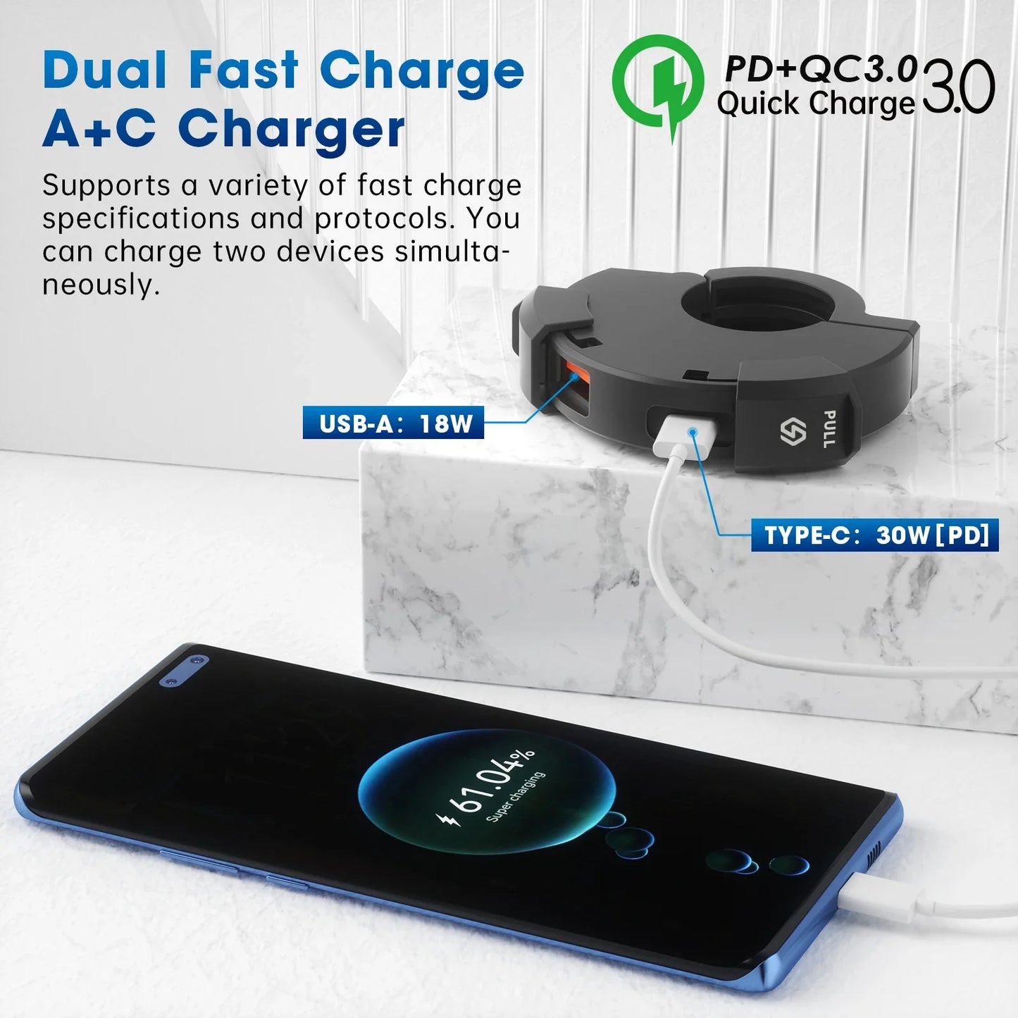 48W Quick Charge PD & QC3.0 Motorcycle USB Charger – Waterproof Handlebar Mount, 12V-24V Power Adapter