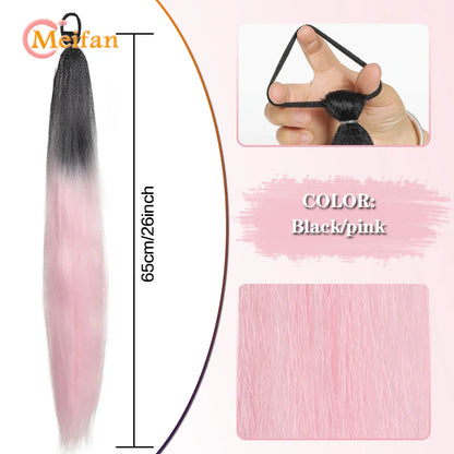 MEIFAN Synthetic Color Braid Ponytail Extension – Red, Green, Blue, Pink, Straight Hair Wrap Around with Elastic Tie
