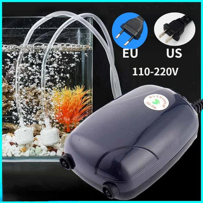 Mini Aquarium Air Pump - Single/Double Outlet Compressor with Check Valve Tube for Fish Tanks - 220V 3W/5W