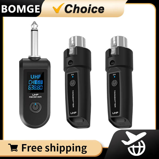 BOMGE UHF XLR Wireless Microphone Adapter System – Transmitter & Receiver for Dynamic Microphone, Guitar, Audio Mixer & PA System