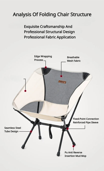 Outdoor Camping Portable Folding Moon Chair – Leisure Fishing & Beach Chair, Thick Steel Pipe, 100KG Capacity