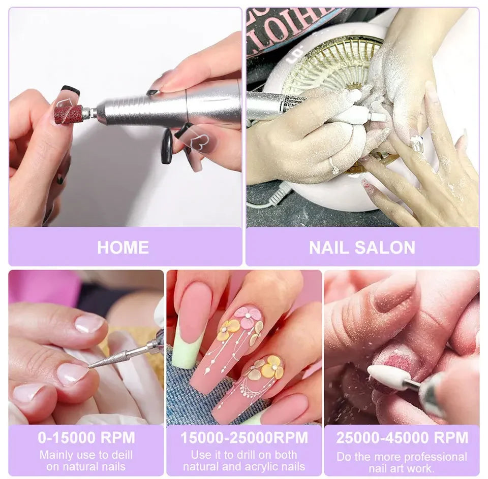 45000RPM Electric Nail Drill – Professional Rechargeable Nail File for Gel Nails, Portable Manicure Tool