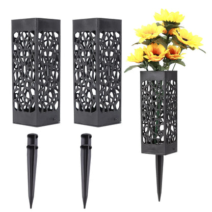 Plastic Grave Vase with Stake – Fluted Flower Holder for Cemetery, Drainage Hole for Gravestone Decoration