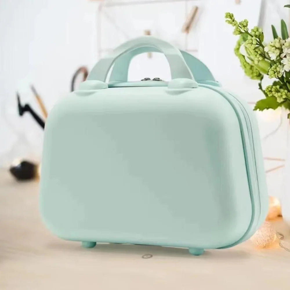 Portable 14-Inch Mini ABS Travel Suitcase – Waterproof Handheld Luggage & Makeup Storage Box with Zipper