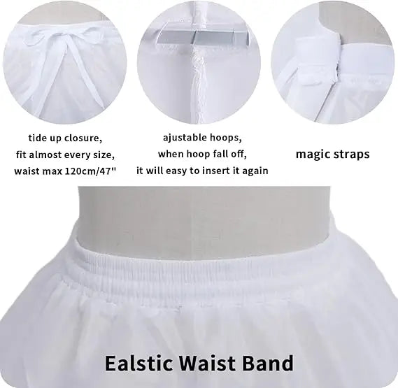 6-Hoop Crinoline Petticoat - White Long Wedding Dress Underskirt for Ball Gowns