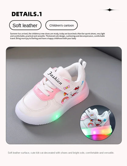 Sanrio LED Hello Kitty Shoes for Girls – Cute Cartoon Kawaii Summer Sneakers with Soft Bottom