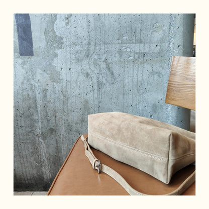 Simple Autumn Winter Grey & Brown Boston Tote — Soft Matte Suede Cow Leather Women's Shoulder Handbag