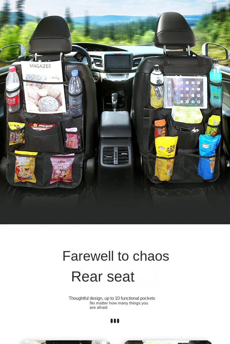 Car Backseat Organizer with Touch Screen Tablet Holder - Auto Storage Pockets & Seat Protectors