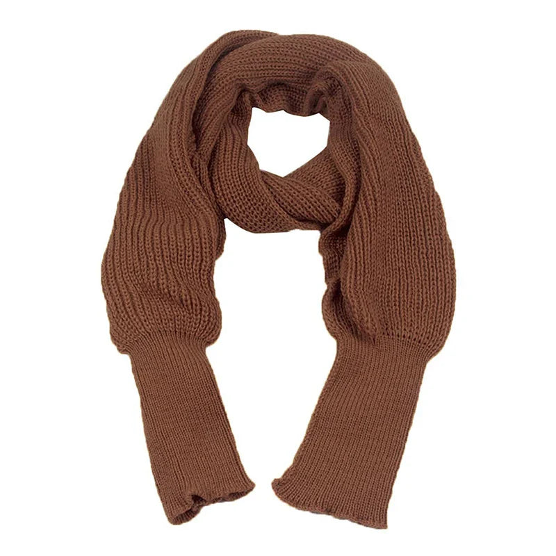 Solid Color Knit Shawl with Long Sleeves - Elegant Soft Warm Top, Elastic Wrap Scarf for Autumn and Winter
