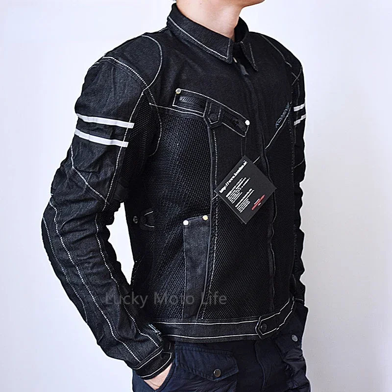 KOMINE JK006 Motorcycle Jacket — Spring Breathable Denim Mesh Racing Jacket with High-Performance Drop Resistance