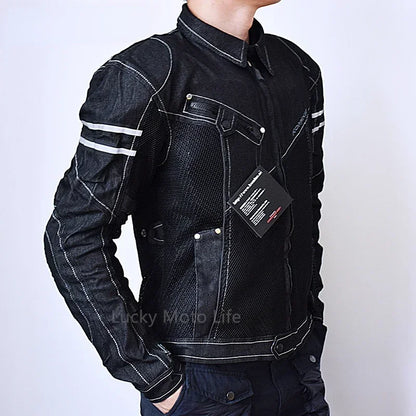 KOMINE JK006 Motorcycle Jacket — Spring Breathable Denim Mesh Racing Jacket with High-Performance Drop Resistance