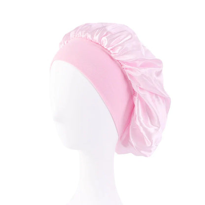 Women's Satin Wide-Brimmed Bonnet – Unisex Night Sleeping & Bathing Head Wrap with Elastic Band for Hair Care