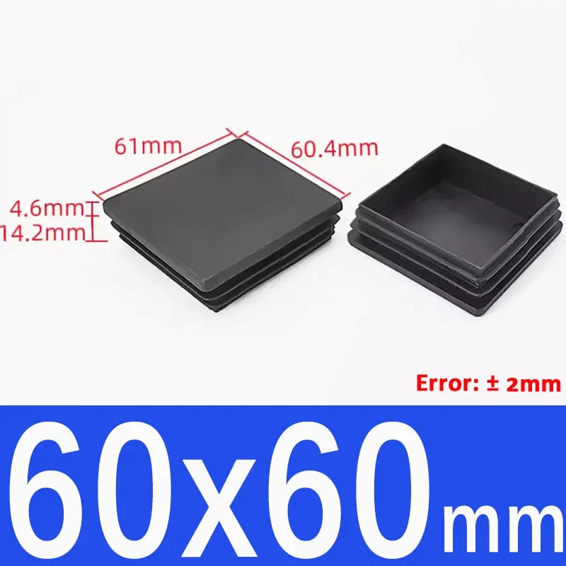 Black Square Tube End Caps - Plastic Blanking Plugs for Furniture, Tables & Chairs 10-100mm