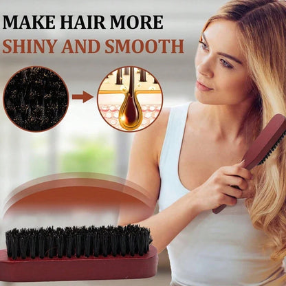 Premium Bristle Hairbrush Set - 2pcs Wooden Handle Scalp Massage Brush For Frizz Control All Hair Types