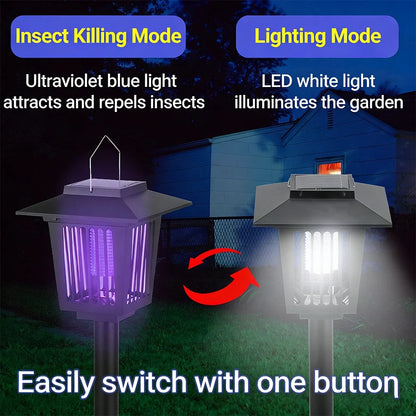 Solar Bug Zapper Lamp - Waterproof Cordless Mosquito Killer with UV & White Light for Indoor Outdoor Use
