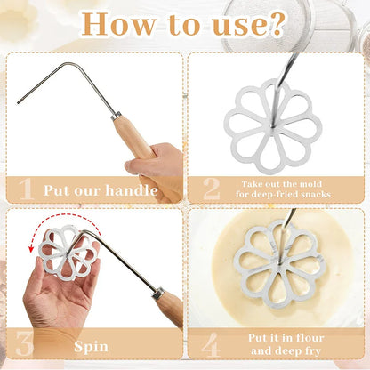 Cast Iron Rosette Mold Set: 5/7Pcs Bunuelos & Achappam Cookie Maker with Handle - Pastry Tools