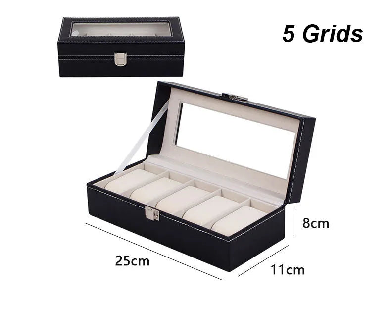 DELESYS PU Leather Watch Box — 2/3/4/5/6/8/10/12 Slot Traditional Style Storage Case with Lock, Gift Watch Organizer