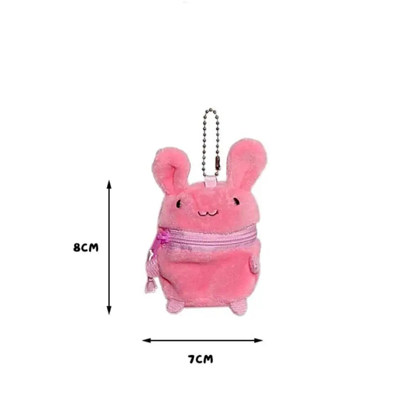 Mini Pink Fluffy Rabbit Coin Purse - Cute Cartoon Keychain Bag Charm Headphone Storage Case