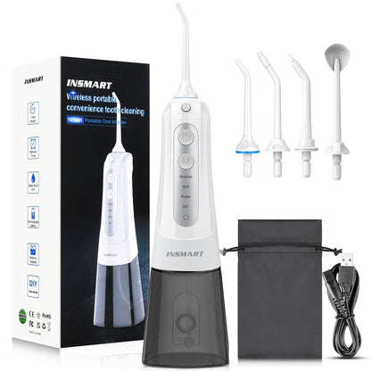 INSMART Portable Oral Irrigator – 300ml Waterproof Dental Water Flosser for Teeth Cleaning & Whitening