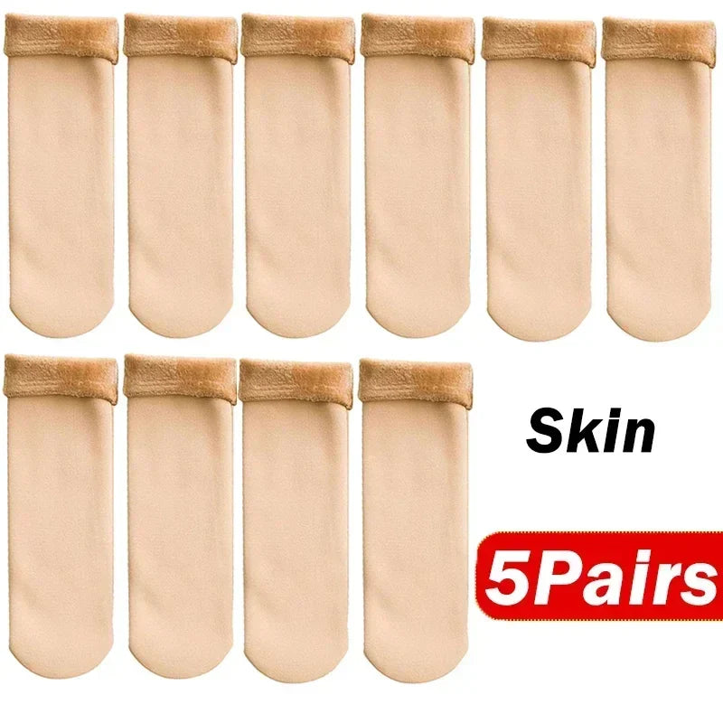 5 Pairs Women’s Winter Thick Thermal Socks — Warm Cashmere Wool Nylon Short Socks for Snow, Boots & Home